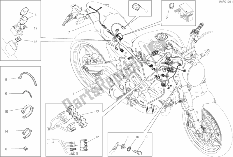 All parts for the Wiring Harness of the Ducati Monster 797 Thailand USA 2019